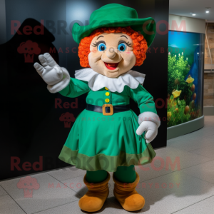 nan Leprechaun mascot costume character dressed with a A-Line Dress and Gloves