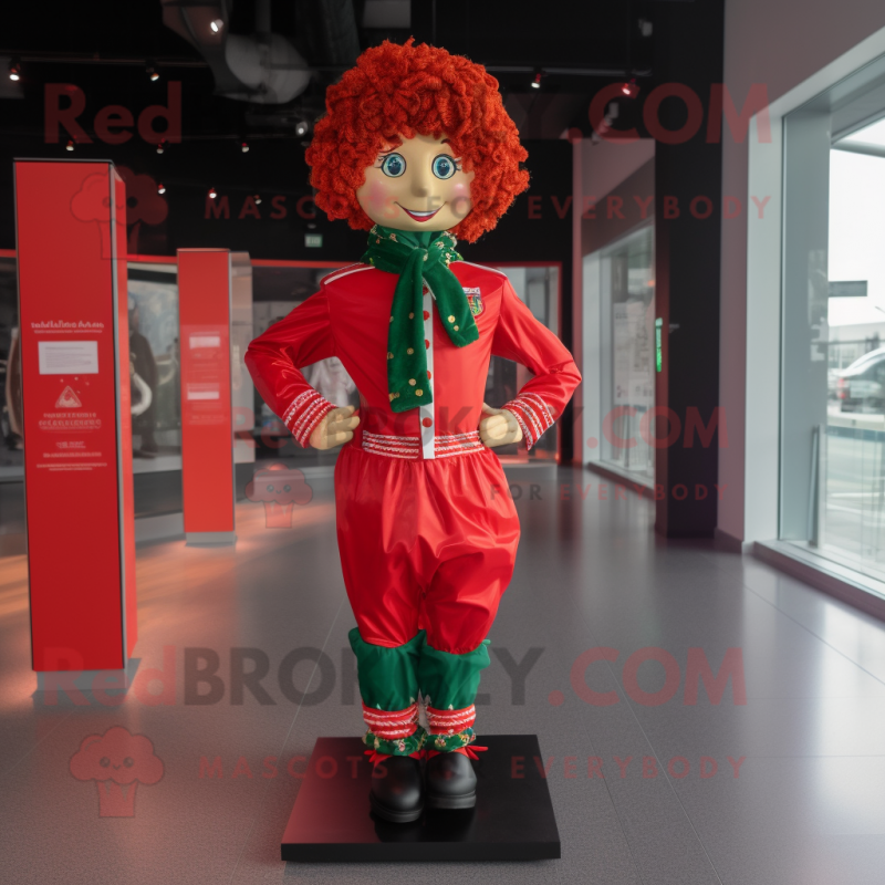 Red Irish Dancer mascot costume character dressed with a Windbreaker and Scarf clips