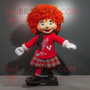 Red Irish Dancer mascot costume character dressed with a Windbreaker and Scarf clips