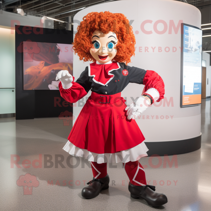 Red Irish Dancer mascot costume character dressed with a Windbreaker and Scarf clips