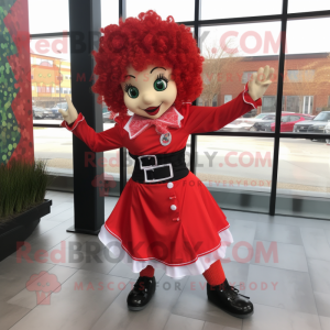 Red Irish Dancer mascot costume character dressed with a Windbreaker and Scarf clips