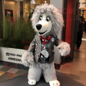 Silver Shepard'S Pie mascot costume character dressed with a Blazer and Keychains