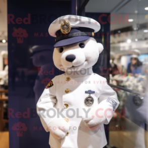 White Navy Soldier mascot costume character dressed with a Playsuit and Hairpins