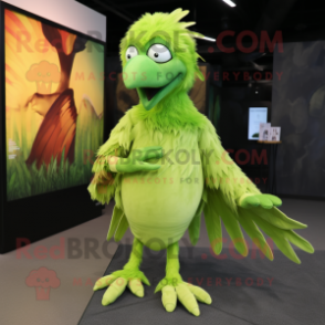 Lime Green Archeopteryx mascot costume character dressed with a Cover-up and Foot pads