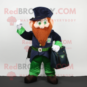 Navy Leprechaun mascot costume character dressed with a Vest and Tote bags