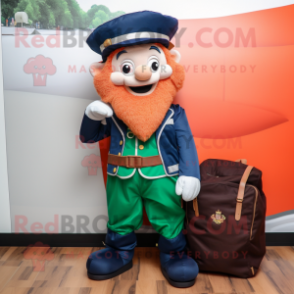 Navy Leprechaun mascot costume character dressed with a Vest and Tote bags