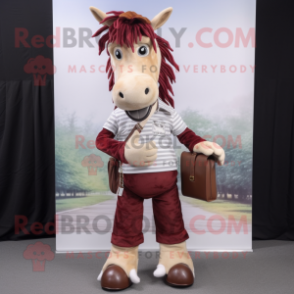 Maroon Quagga mascot costume character dressed with a Skinny Jeans and Wallets