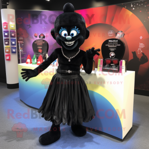 Black Contortionist mascot costume character dressed with a Cocktail Dress and Keychains