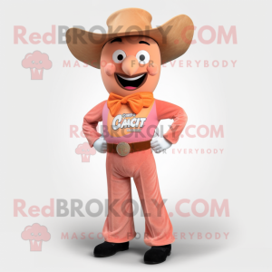 Peach Cowboy mascot costume character dressed with a Capri Pants and Cufflinks