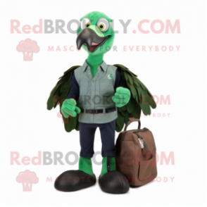 Forest Green Vulture mascot costume character dressed with a Bootcut Jeans and Wallets