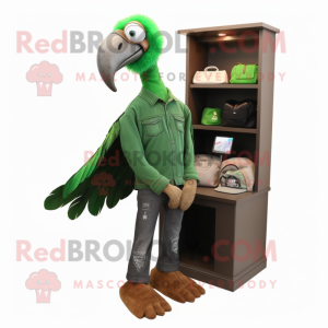 Forest Green Vulture mascot costume character dressed with a Bootcut Jeans and Wallets