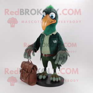 Forest Green Vulture mascot costume character dressed with a Bootcut Jeans and Wallets
