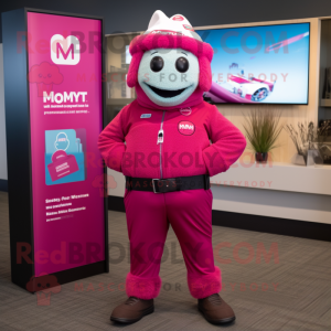 Magenta Momentum mascot costume character dressed with a Cardigan and Belts