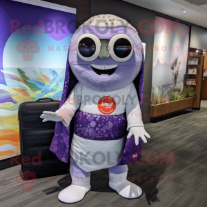 Lavender Sushi mascot costume character dressed with a One-Piece Swimsuit and Briefcases