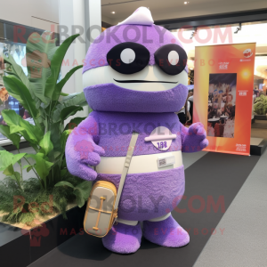 Lavender Sushi mascot costume character dressed with a One-Piece Swimsuit and Briefcases
