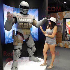 Gray Commando mascot costume character dressed with a Bikini and Watches