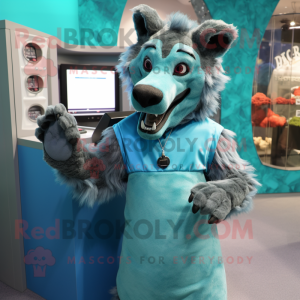 Cyan Hyena maskot kostym...