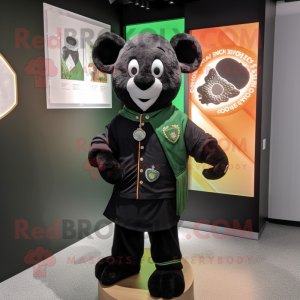Black Irish Flag mascot costume character dressed with a Henley Shirt and Lapel pins