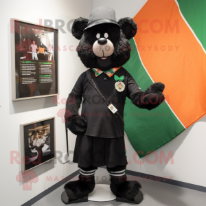 Black Irish Flag mascot costume character dressed with a Henley Shirt and Lapel pins