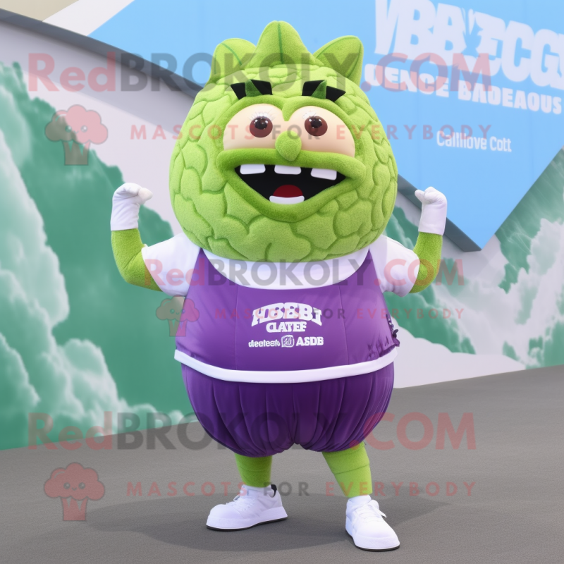 Lavender Corned Beef And Cabbage mascot costume character dressed with a One-Piece Swimsuit and Bracelets