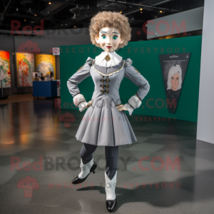 Gray Irish Dancer mascot costume character dressed with a Jacket and Earrings