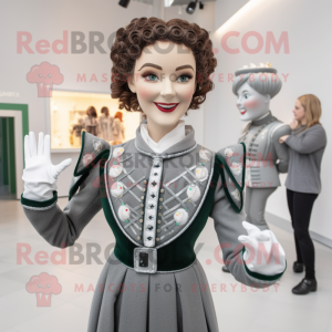 Gray Irish Dancer mascot costume character dressed with a Jacket and Earrings