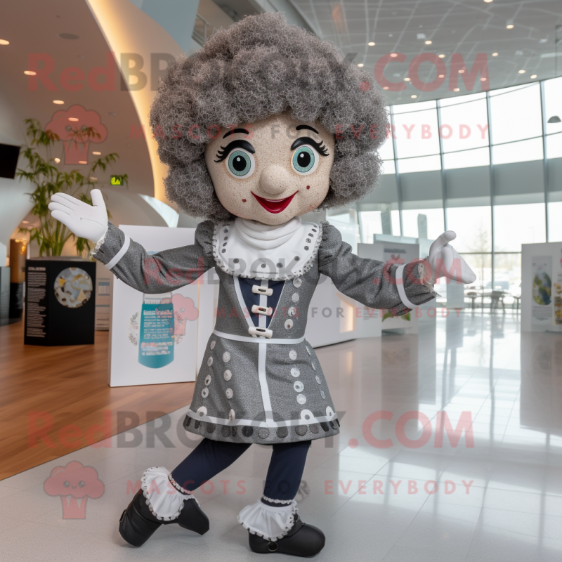 Gray Irish Dancer mascot costume character dressed with a Jacket and Earrings