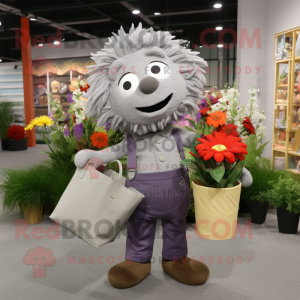 Gray Bouquet Of Flowers mascot costume character dressed with a Dress Pants and Tote bags