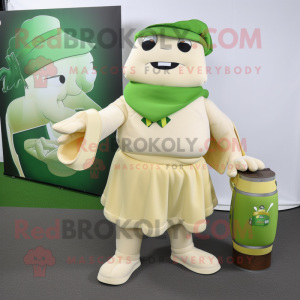 Cream Green Beer mascot costume character dressed with a Wrap Skirt and Briefcases