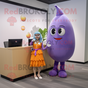 Lavender Mango mascot costume character dressed with a Pencil Skirt and Watches