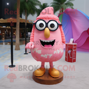 Pink Paella mascot costume character dressed with a Bikini and Eyeglasses