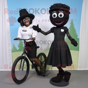 Black Unicyclist mascot costume character dressed with a Wrap Dress and Ties