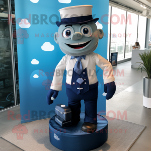 Navy Wedding Cake mascot costume character dressed with a Button-Up Shirt and Wallets