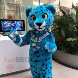 Cyan Jaguar maskot kostym...