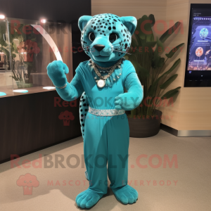 Cyan Jaguar maskot kostym...