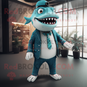 Cyan Megalodon maskot drakt...