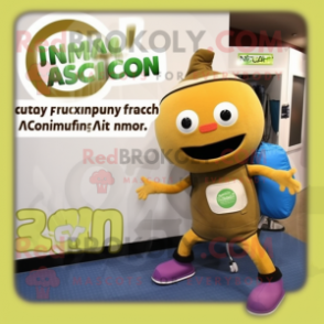 Tan Zucchini mascot costume character dressed with a Leggings and Backpacks