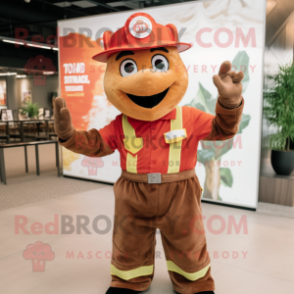 Rust Fire Fighter mascot costume character dressed with a Blouse and Gloves