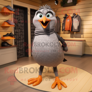 Gray Blackbird mascot costume character dressed with a Henley Tee and Shoe laces