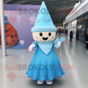 Sky Blue Ice Cream Cone mascot costume character dressed with a Empire Waist Dress and Headbands