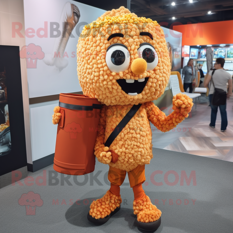 Rust Pop Corn mascot costume character dressed with a Shorts and Briefcases