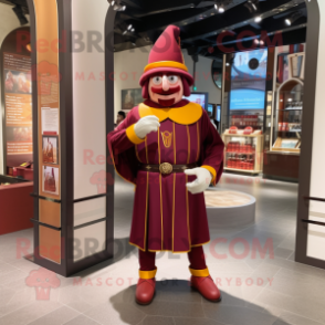 Maroon Swiss Guard mascot costume character dressed with a Sheath Dress and Eyeglasses