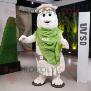 White Caesar Salad mascot costume character dressed with a Dungarees and Scarf clips