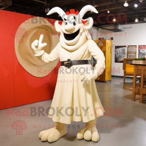 Cream Devil mascot costume character dressed with a Shift Dress and Belts