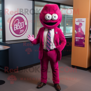 Magenta Bagels mascot costume character dressed with a Suit Jacket and Ties