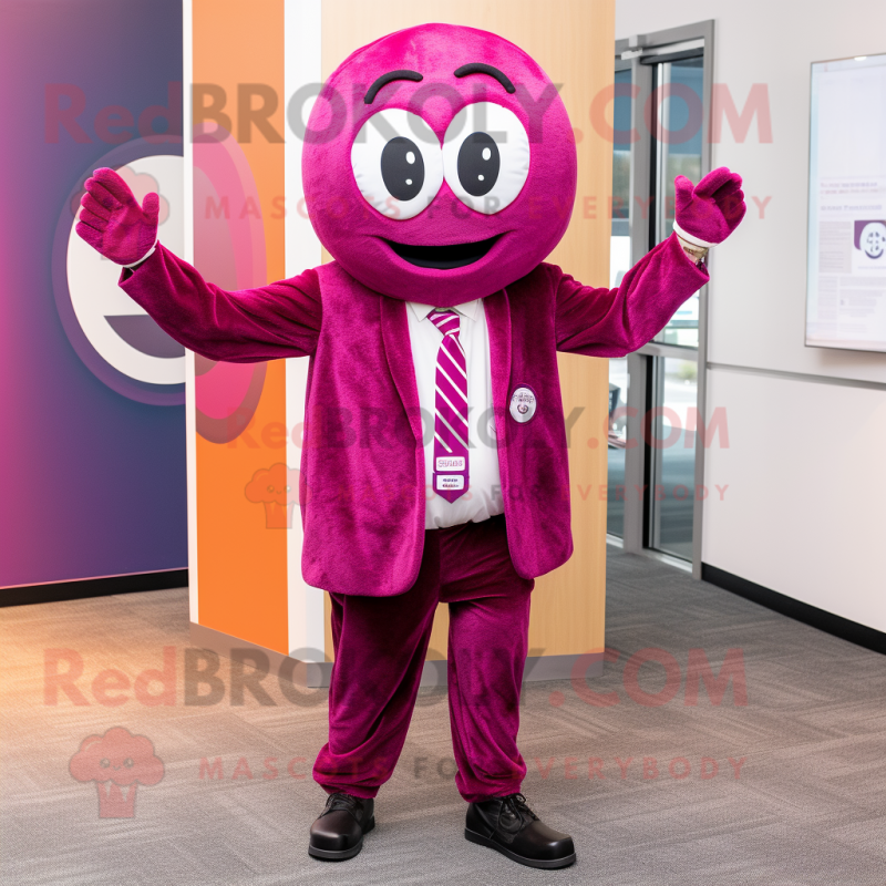 Magenta Bagels mascot costume character dressed with a Suit Jacket and Ties