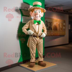 Beige Leprechaun mascot costume character dressed with a Playsuit and Tie pins
