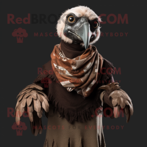 Brown Vulture mascot costume character dressed with a Henley Tee and Scarves