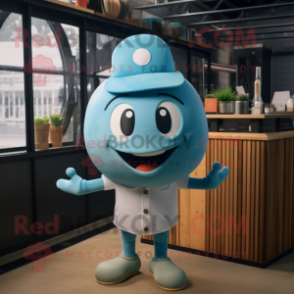 Cyan Meatballs mascot costume character dressed with a Tank Top and Hats