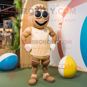 Tan Rugby Ball maskot drakt...